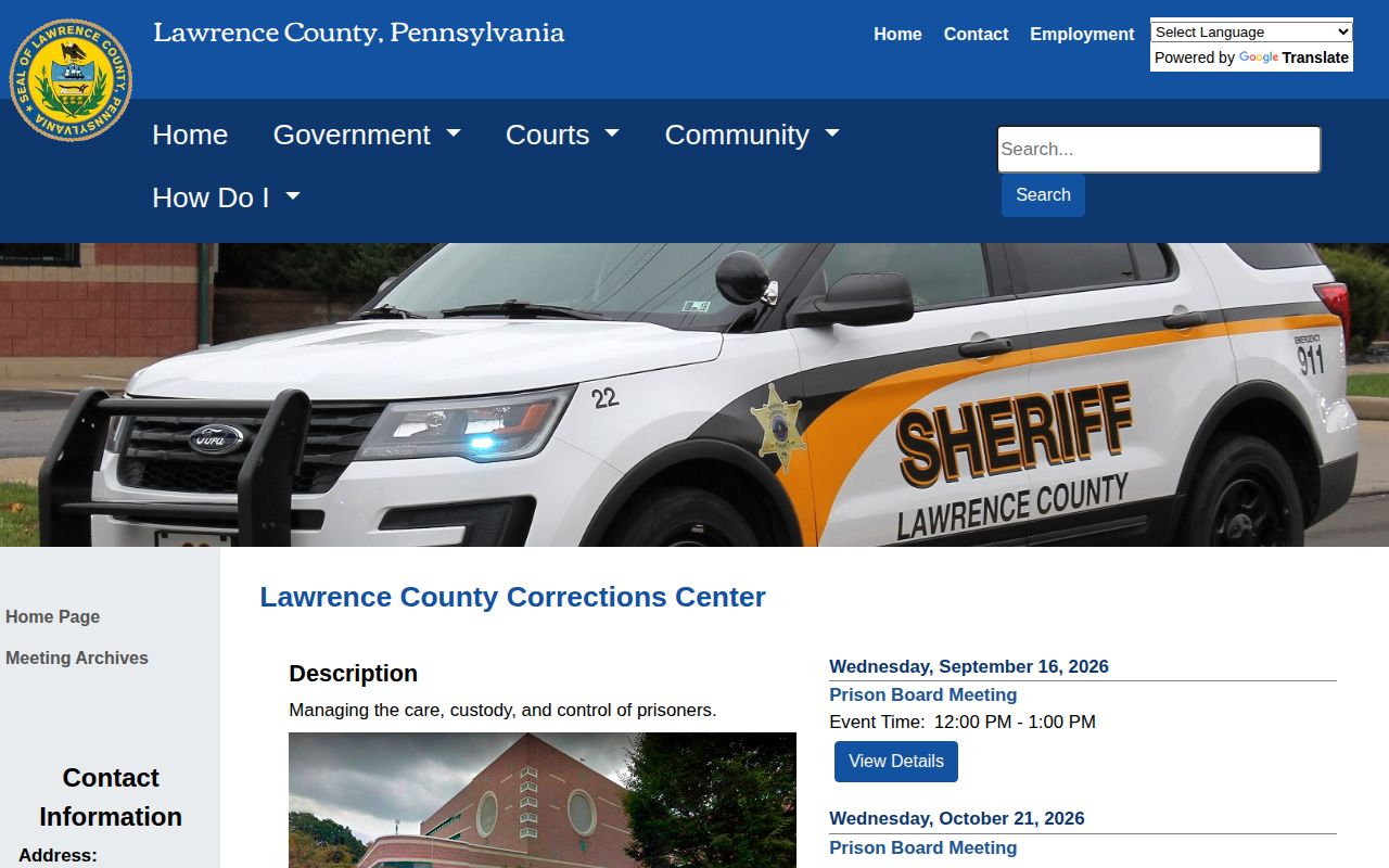 Lawrence County booking and custody information at Corrections Center official page