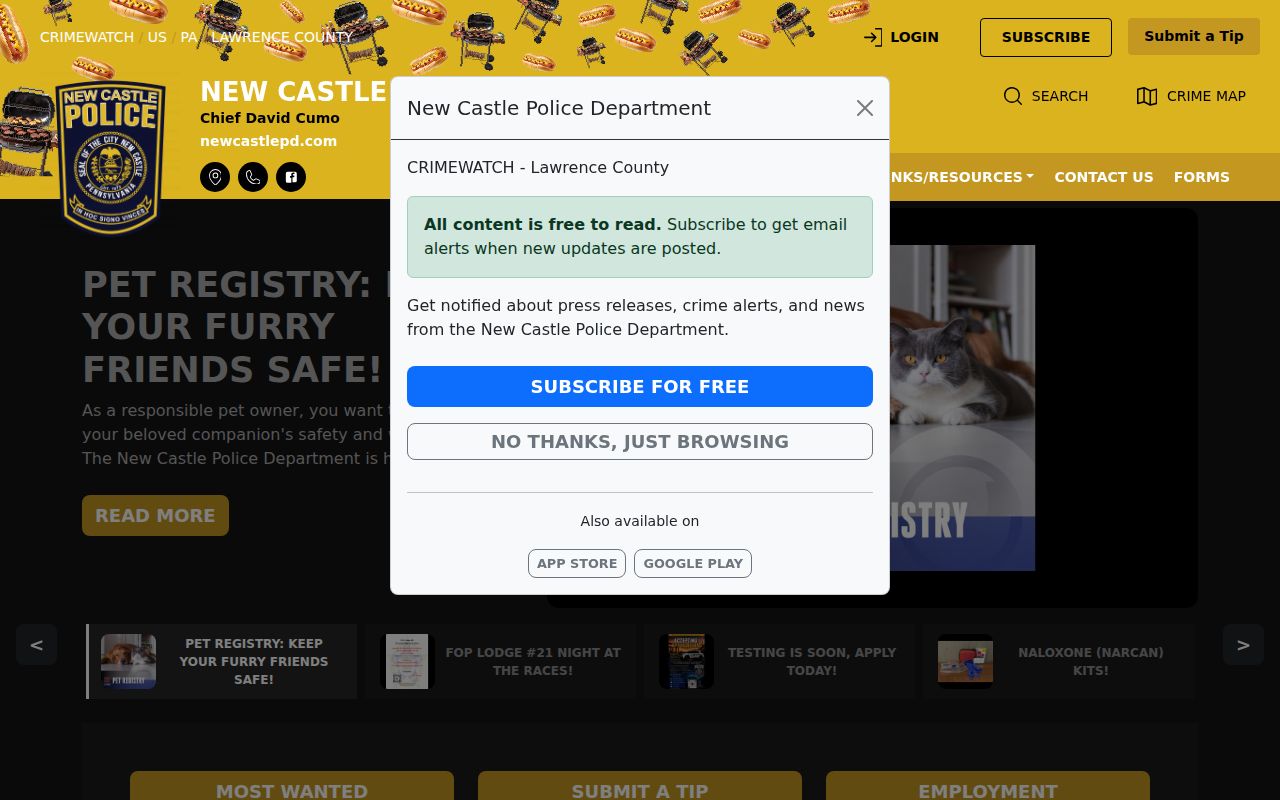 Lawrence County crime news source at the New Castle Police CRIMEWATCH portal